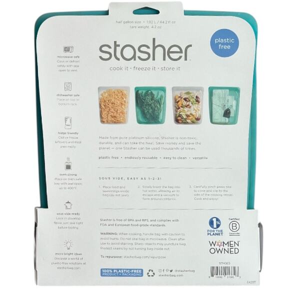 2-Piece Set STASHER Aqua/Clear Reusable Food Storage Bags, 8.5"x"10.25x"1.5" - Picture 8 of 10